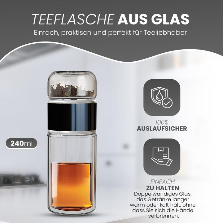 Produktbild Gewürzladen Näfels Drehbare Teeflasche aus hitzebeständigem Glas mit Teefilter - to go (0.24 l)