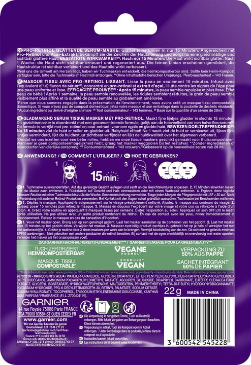 Image du produit Garnier SkinActive Masque en tissu au rétinol