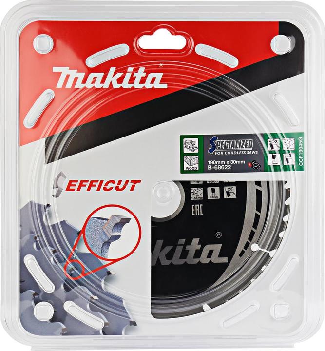 Image du produit Makita CCF19045G Lame de scie circulaire SPECIALIZED EFFICUT 190 x 30 x 1,0 mm - 45 dents, pour bois