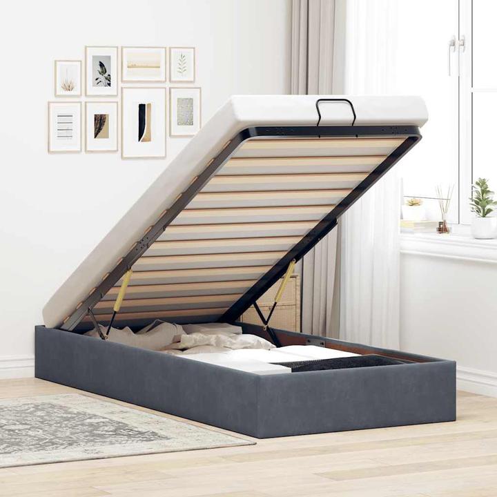 Produktbild VidaXL Ottoman-Bett ohne Matratze Dunkelgrau 90x200 cm Samt (90 x 200 cm)