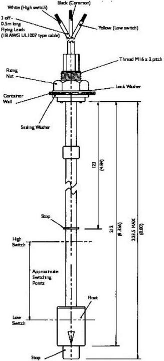 Produktbild TE Connectivity Schwimmerschalter für Einbau (220 mm Einbautiefe)