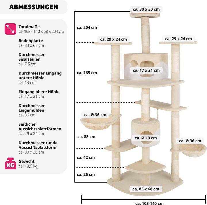 Immagine prodotto tectake Nelly (204 cm, Beige, Bianco)