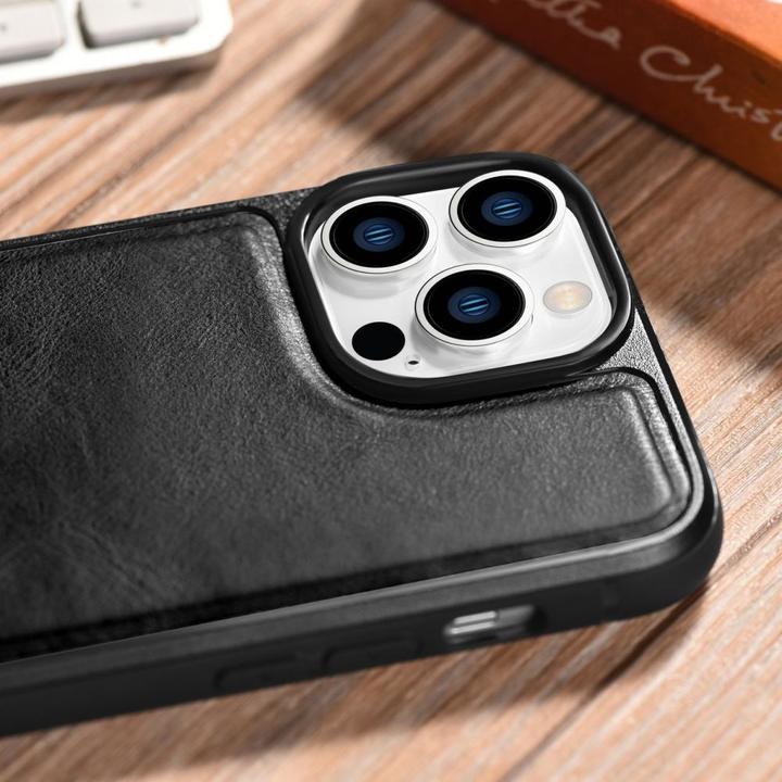 Actual product image iCarer Leather Oil Wax case for iPhone 14 Pro Max leather case black (WMI14220720-BK) (Apple iPhone 14 Pro Max)