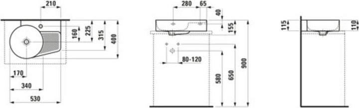 Actual product image Laufen Washbasin VAL 530x400mm LCC white with overflow 1 tap hole (400 mm, 530 mm)