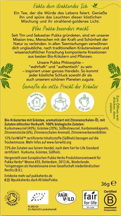 Nährwerte und Zutaten Pukka Goldene Kurkuma (36 g)