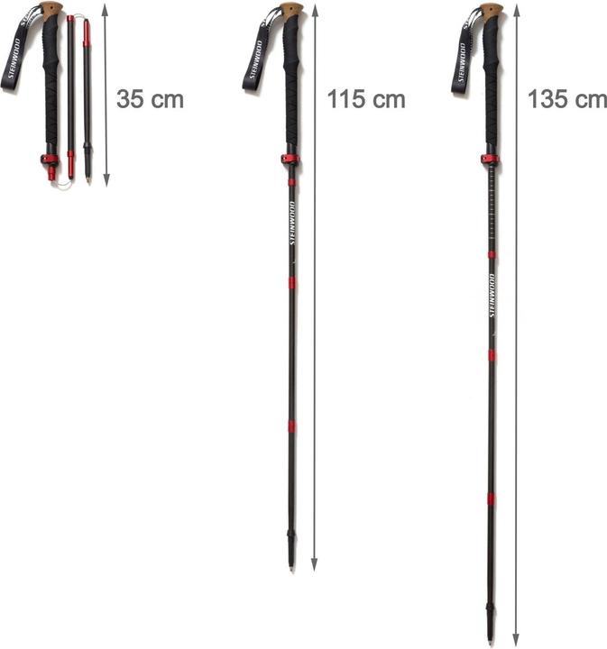 Valori nutrizionali e ingredienti Steinwood Carbon Wanderstöcke, Leicht, Verstellbar, mit Gummipuffern und Tragebeutel, Faltbar 135cm (115 - 135 cm)