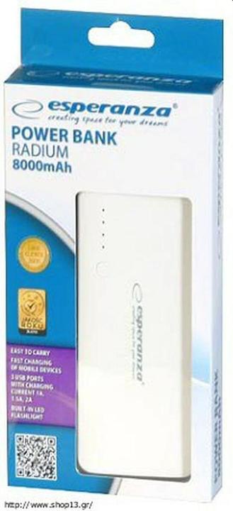 Immagine prodotto Esperanza EMP106WE Radium - Grigio - Bianco - Universale - Rettangolo - 8000 mAh - USB - 5 V (8000 mAh, 29.60 Wh)