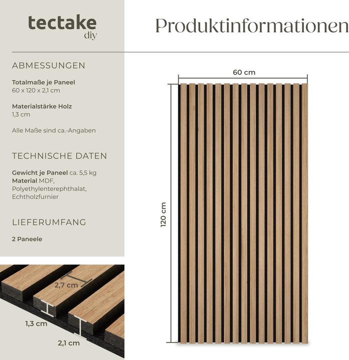 Immagine prodotto tectake Set di 2 pannelli acustici Sonic Wall effetto legno (2 pz.)