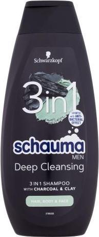 Produktbild Schwarzkopf Schauma - Men 3In1 Shampoo For Men Hair. Face & Body Charcoal & Clay 400Ml (400 ml, Flüssiges Shampoo)