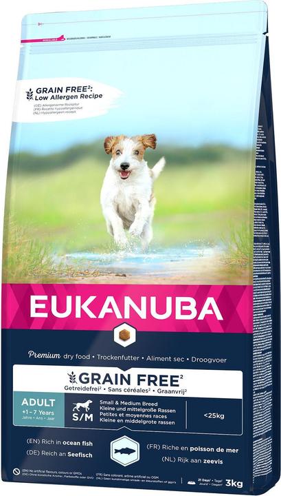 Image du produit Eukanuba Grain Free Adult S/M avec saumon (Adulte, 3 pcs, 3000 g)