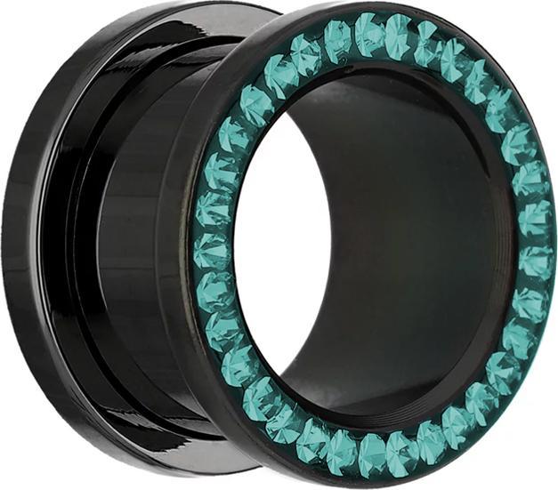 Star Piercing Flesh Tunnel schwarz mit Kristall türkis und Epoxy Schutzschicht (Chirurgenstahl 316L, ohne Messing)