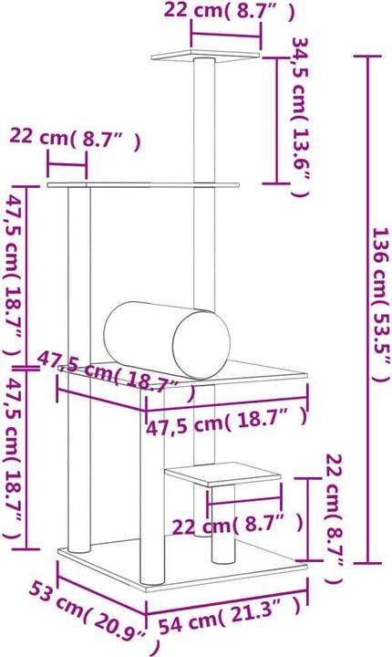 Produktbild VidaXL Kratzbaum mit Sisal-Kratzsäulen Hellgrau 136 cm,Farbe (136 cm, Hellgrau)