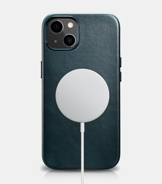 Image du produit iCarer Etui en cuir huilé recouvert de cuir véritable pour iPhone 13 noir (Compatible avec MagSafe) (Apple iPhone 13)