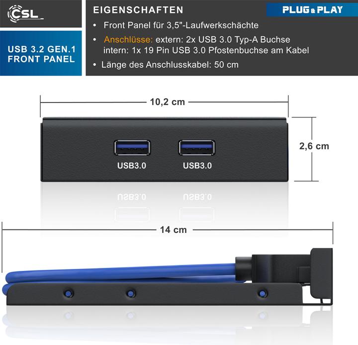 Actual product image CSL USB 3.0 Hub Front Panel 3.5" (USB-A, 2 Ports)