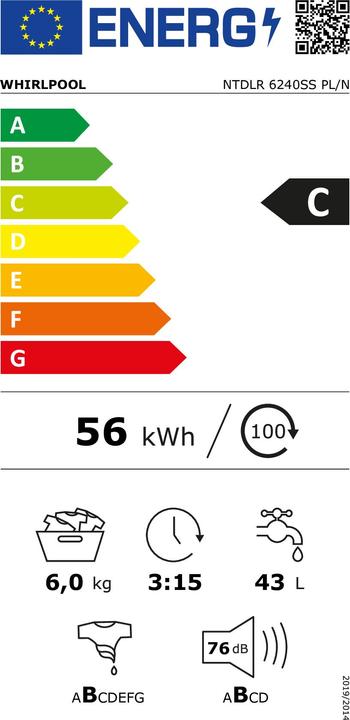 Label énergétique Whirlpool Pralka NTDLR 6240SS PL/N (6 kg, Vers le bas)