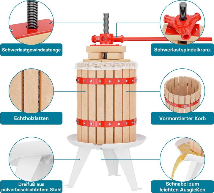 Produktbild Wiltec Set 18L Obstpresse Presstuch Obstmühle 7L Weinpresse Saftpresse