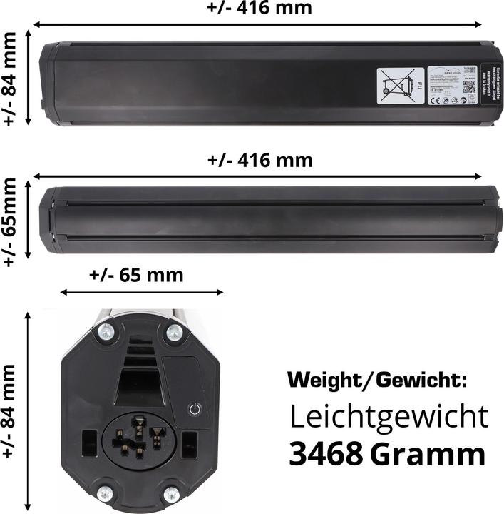 Immagine prodotto E-Bike-Vision Batteria Bosch Active (Plus) / Performance (CX) 36 V 630Wh, Intube verticale (630 Wh, Batteria E-Bike)