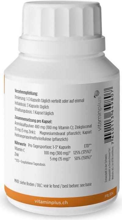 Valori nutrizionali e ingredienti Vitaminplus Vitamina C e Zinco (120 Pezzo/i, Pillole)