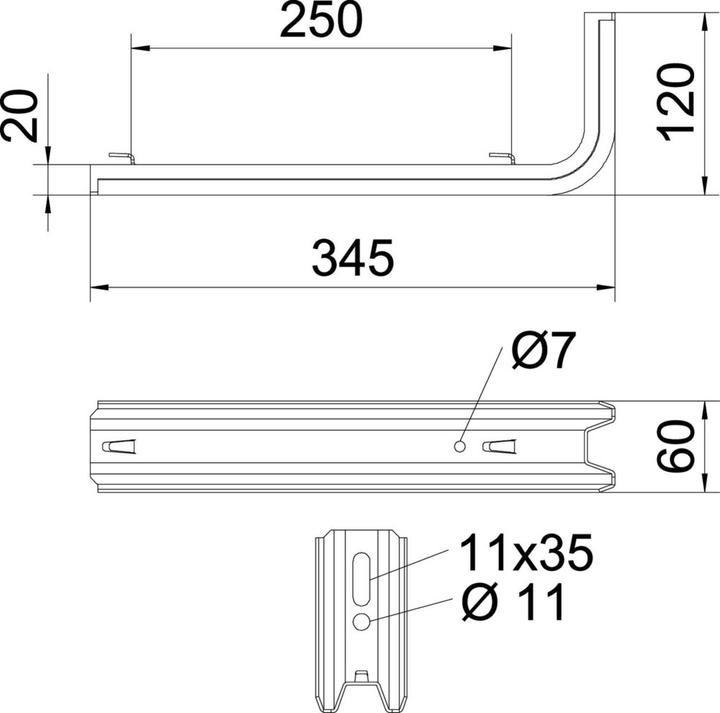 Actual product image OBO Bettermann OBO TPSAG 345 FT Wall/stand bracket 345mm for mesh cable tray