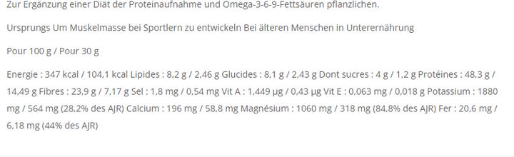 Nährwerte und Zutaten Soleil Vie Hanf Protein Bio (1 Stück, Pulver, 300 g)