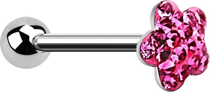 Produktbild Star Piercing Barbell silber mit Kugel und Scheibe Blume pink Epoxy Schutzschicht (ohne Messing, Chirurgenstahl 316L)