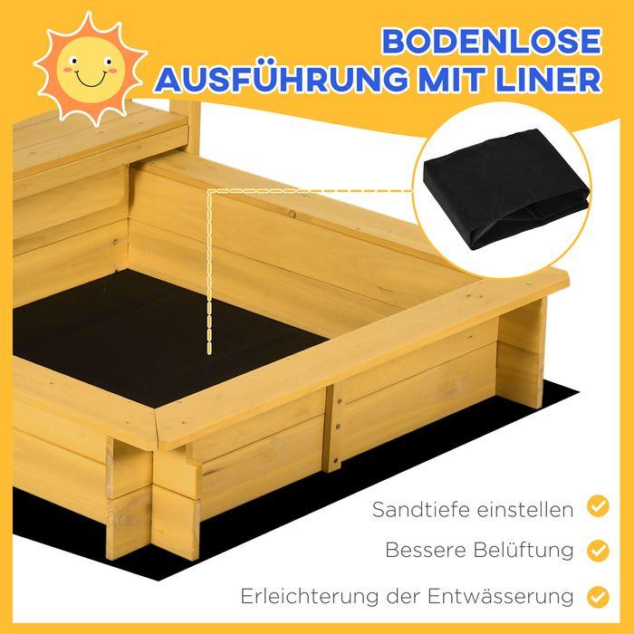 Actual product image Swisshandel24 Sandpit with roof, wooden sandpit with playhouse, 133 x 129 x 137.5 cm Sandbox with wheels for 3