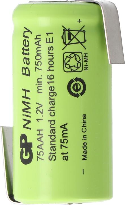 Produktbild GP Batteries GP Akku GP75AAH 2/3AA NiMH-Akku mit Lötfahne Z-Form 14x29mm (2/3 AA, 750 mAh)