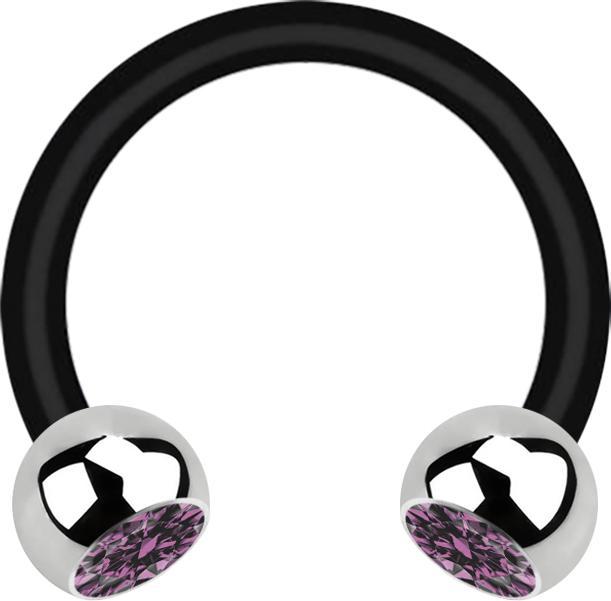 Produktbild Star Piercing Micro Circular Barbell schwarz mit zwei Kugeln silber Kristall hellviolett (Bioflex, Chirurgenstahl 316L, ohne Messing)