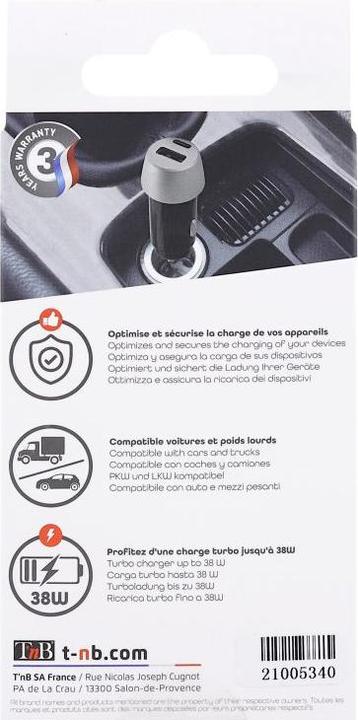 Immagine prodotto T'nB Adattatore di ricarica da 12/24 volt a USB/USB-C