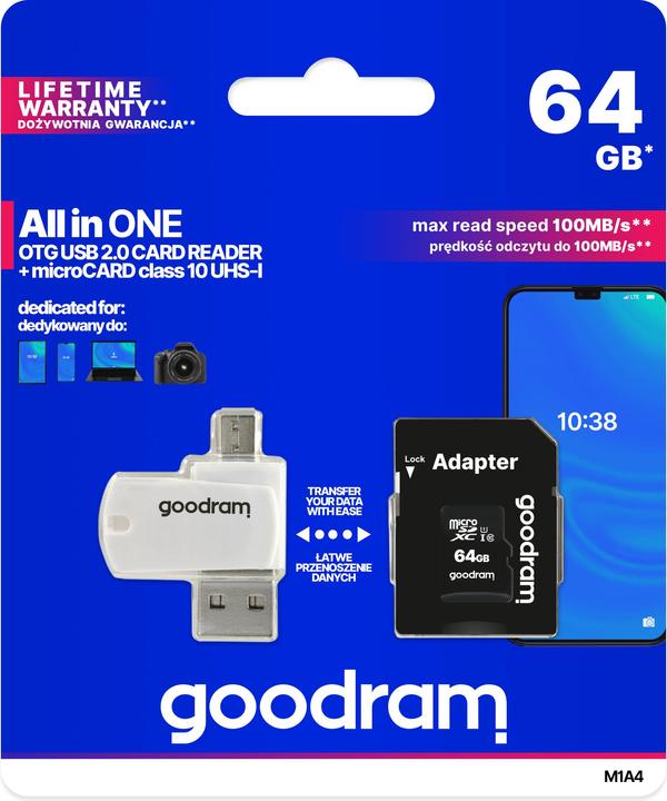 Image du produit Goodram All in one M1A4-0640R12 carte mémoire 64 Go MicroSDXC Class 10 UHS-I+ The - Extend (64 Go, microSDXC, U1, UHS-I)