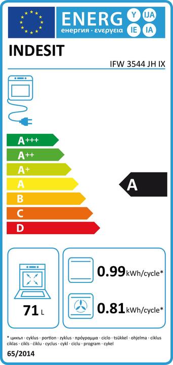 Label énergétique Indesit IFW 3544 JH IX Four, Built-in, A, Width 59,5 cm, Acier inoxydable