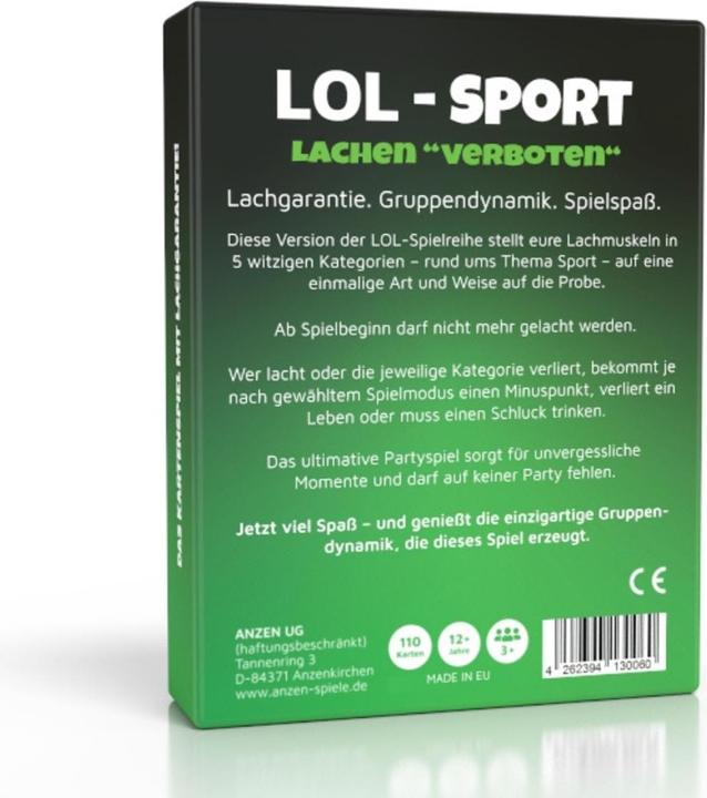 Valeurs nutritives et ingrédients Anzen Spiele ANZEN - LOL SPORT - Interdit de rire (Allemand)