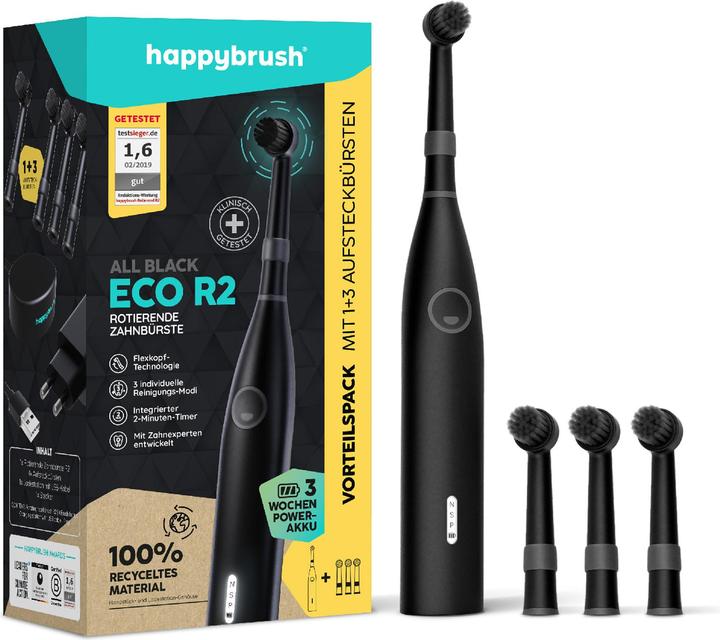 Produktbild happybrush Happy Brush ECO R2 Allblack + 3 Refills (Oszillierende Zahnbürste)