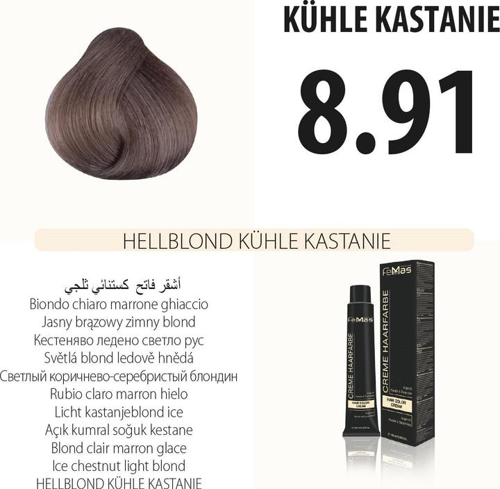 Produktbild FemMas 8.91) Haarfarbe Hellblond Kühle Kastanıe 100ml (Hellblond Kühle Kastanıe 100ml)
