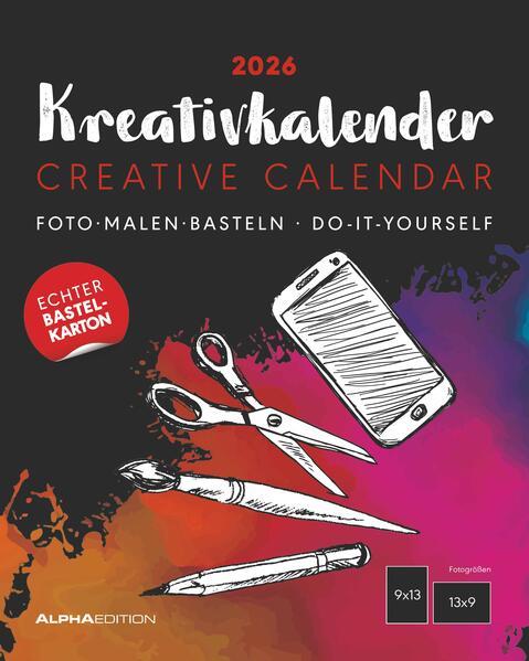 Actual product image Alpha Edition Kreativ-Kalender Tischaufsteller hoch schwarz 2026 - 16 x 20 - Foto, Malen, Basteln A4 - datiert - (16 x 20 cm, Hardcover, German)