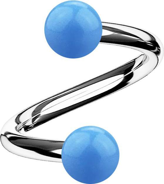Actual product image Star Piercing Micro spiral silver with two balls light blue (without brass, Surgical steel 316L, Acrylic)