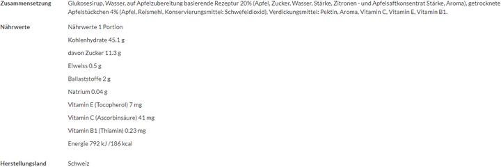 Nährwerte und Zutaten Isostar Actifood (Apfel, 1 Stk., 100 g)