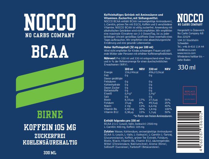 Valori nutrizionali e ingredienti Nocco BCAA+ Mela (24x330ml) (Mela, 1 x)