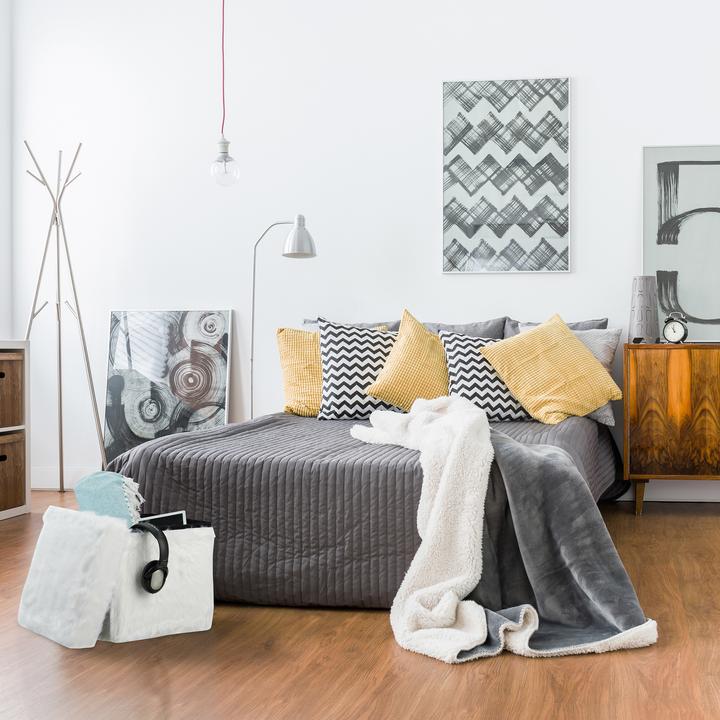 Actual product image Relaxdays Faux Fur Cube Seat, Folding