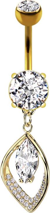 Immagine prodotto Star Piercing Banane vergoldet mit zwei Kugeln Kristall silber Anhänger Blatt Ovaler Kristall (Acciaio chirurgico 316L, Ottone)
