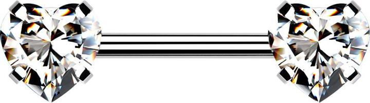 Star Piercing Threadless Barbell silber front mit Herz Kristall silber gefasst (Chirurgenstahl 316L, ohne Messing)