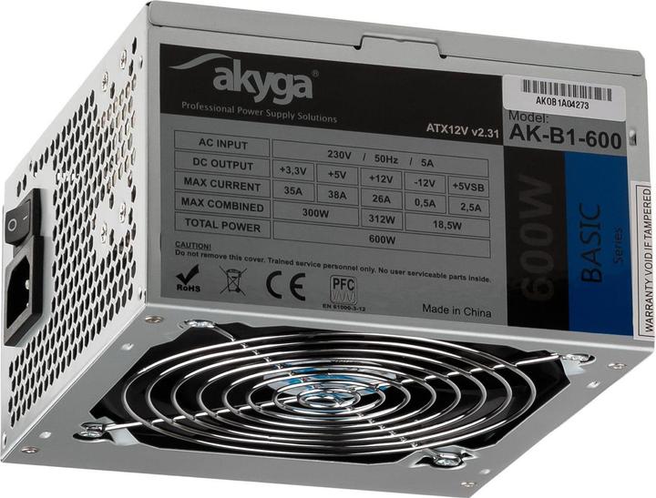 Akyga Basic ATX Power Supply 600W AK-B1-600 Fan12cm P4 3xSATA PCI-E (600 W)