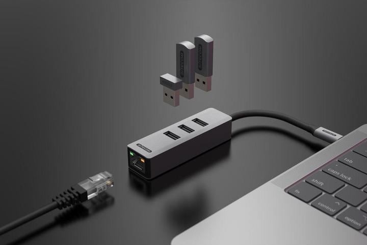 Actual product image Sitecom AD-1008 USB-C to Ether +3x USB hub (USB-C, 4 Ports)