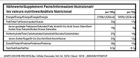 Nutritional values and ingredients All Stars Whey Crisp Protein Bar (White chocolate, 1 pcs., 50 g)