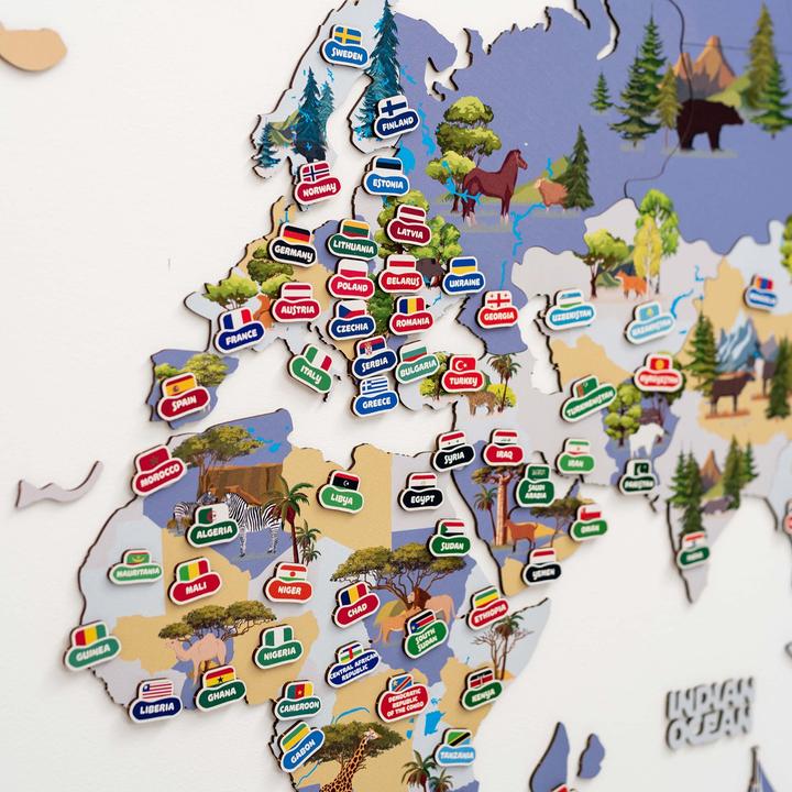 Immagine prodotto Enjoy The Wood Mappamondo in legno per bambini in 2D - decorazione da parete (150 x 90 cm)