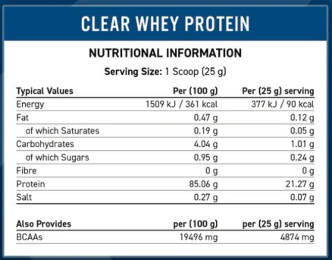 Valeurs nutritives et ingrédients Applied Nutririon Clear Whey Protein (Cerise, 35 pcs, 875 g)