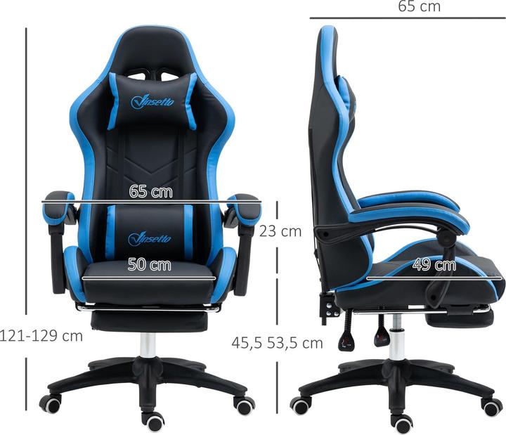 Image du produit Outsunny Chaise gaming Chaise de bureau avec coussin lombaire, appui-tête, avec repose-pieds