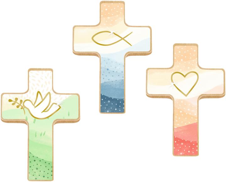 Produktbild Holzkreuz - Du bist geborgen in Gottes Hand - Kleine Hand-Holzkreuze auf Mini-Büchlein (Deutsch, 2019)