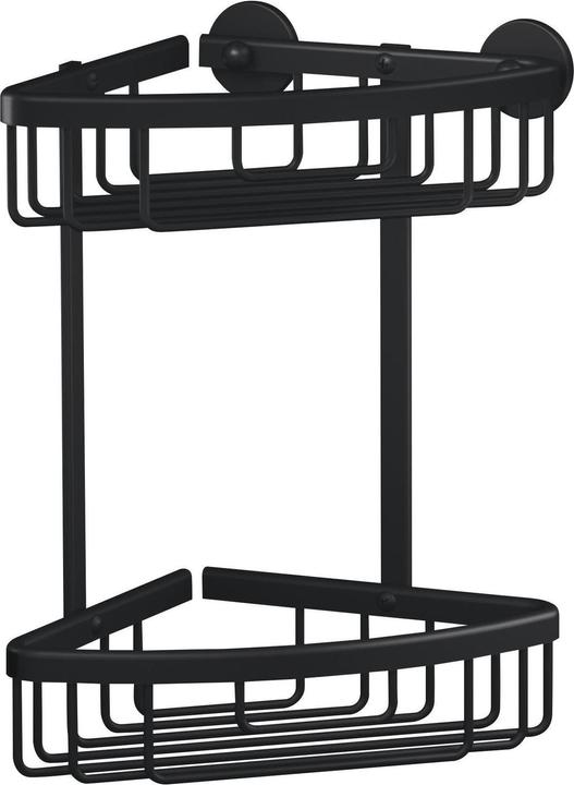 tesa ALUXX BLACK Eck-Duschkorb inkl. Klebelösung ohne Bohren (17.5 x 17.5 x 34.5 cm)
