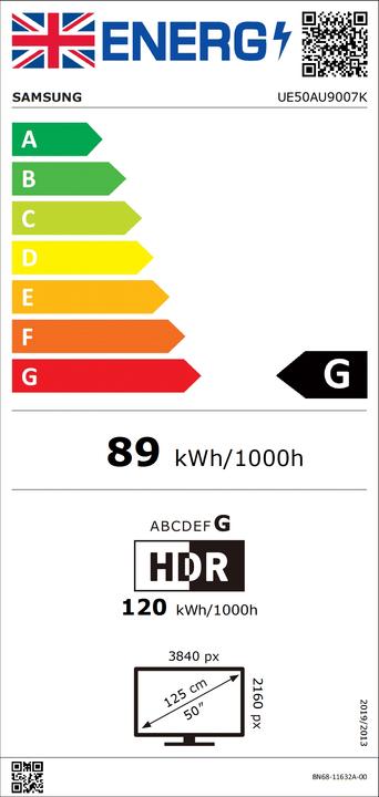 Label énergétique Samsung Series 9 UE50AU9007KXXU tv 127 cm 4K Ultra HD Smart TV Wifi Zwart (50", LED, 4K)